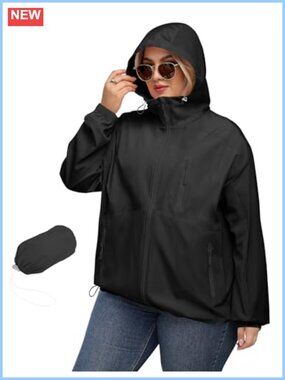 Plus Size Waterproof Rain Jacket Hooded Windproof Anorak